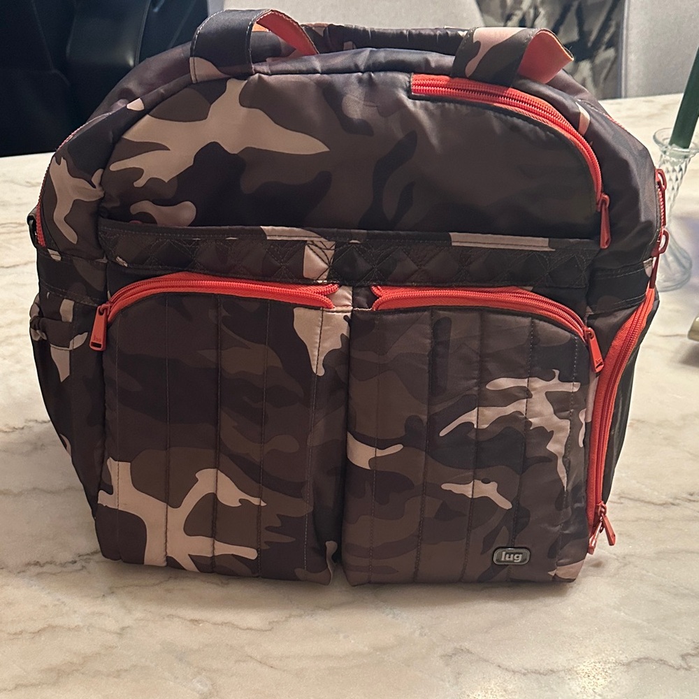 Lug Brown Camo Backpack with Orange Zippers
